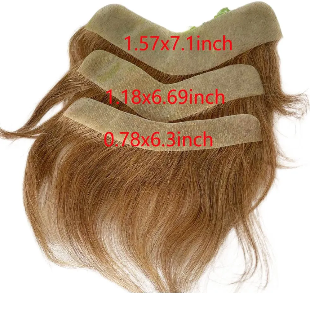 Men Forehead Hairline Toupee Real Human Hair Skin PU Man Hairpieces Hair Topper for Receding Natural Hairline Replacement System (#21 color, 1.18x6.69 Inch)