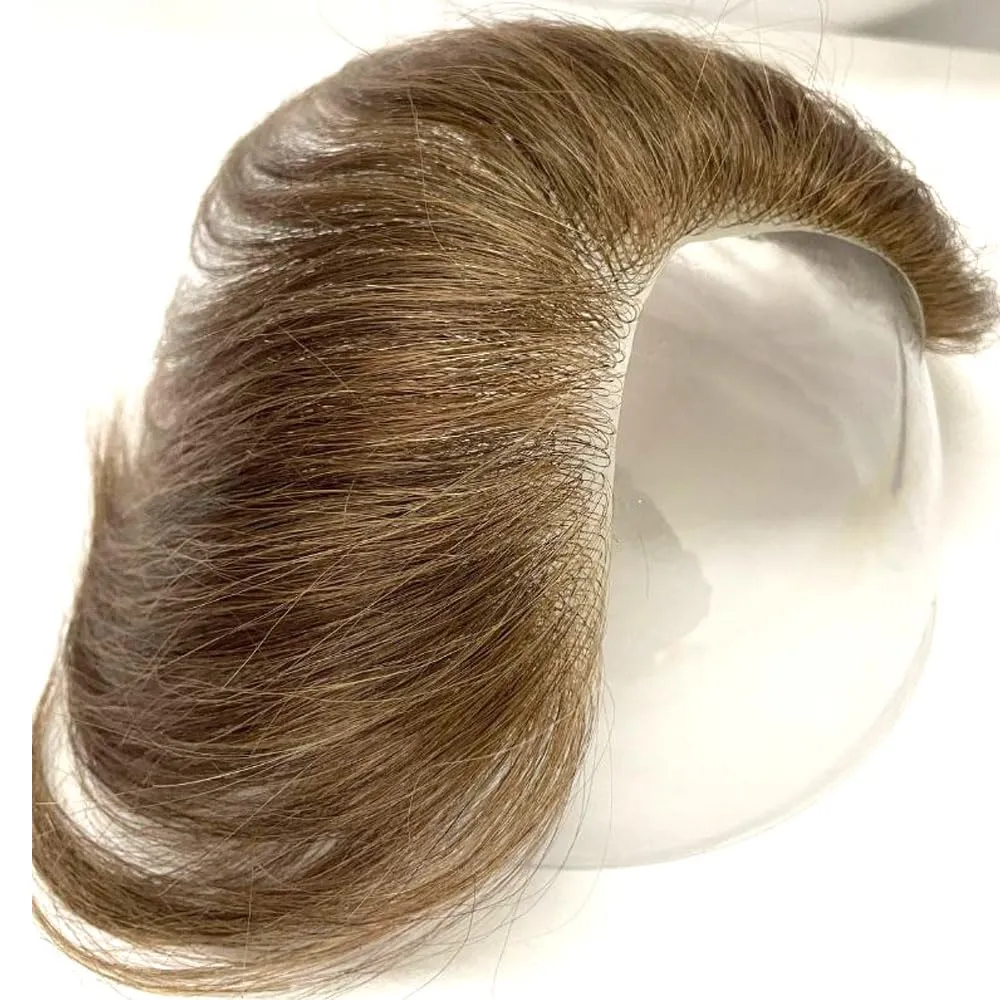 Men Forehead Hairline Toupee Real Human Hair Skin PU Man Hairpieces Hair Topper for Receding Natural Hairline Replacement System (#7 color, 1.18x6.69 Inch)