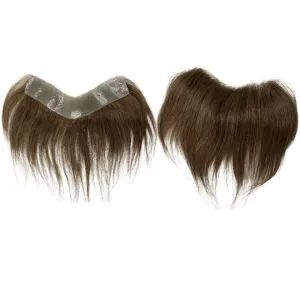 Men Forehead Hairline Toupee Real Human Hair Skin PU Man Hairpieces Hair Topper for Receding Natural Hairline Replacement System (#7 color, 1.18x6.69 Inch)