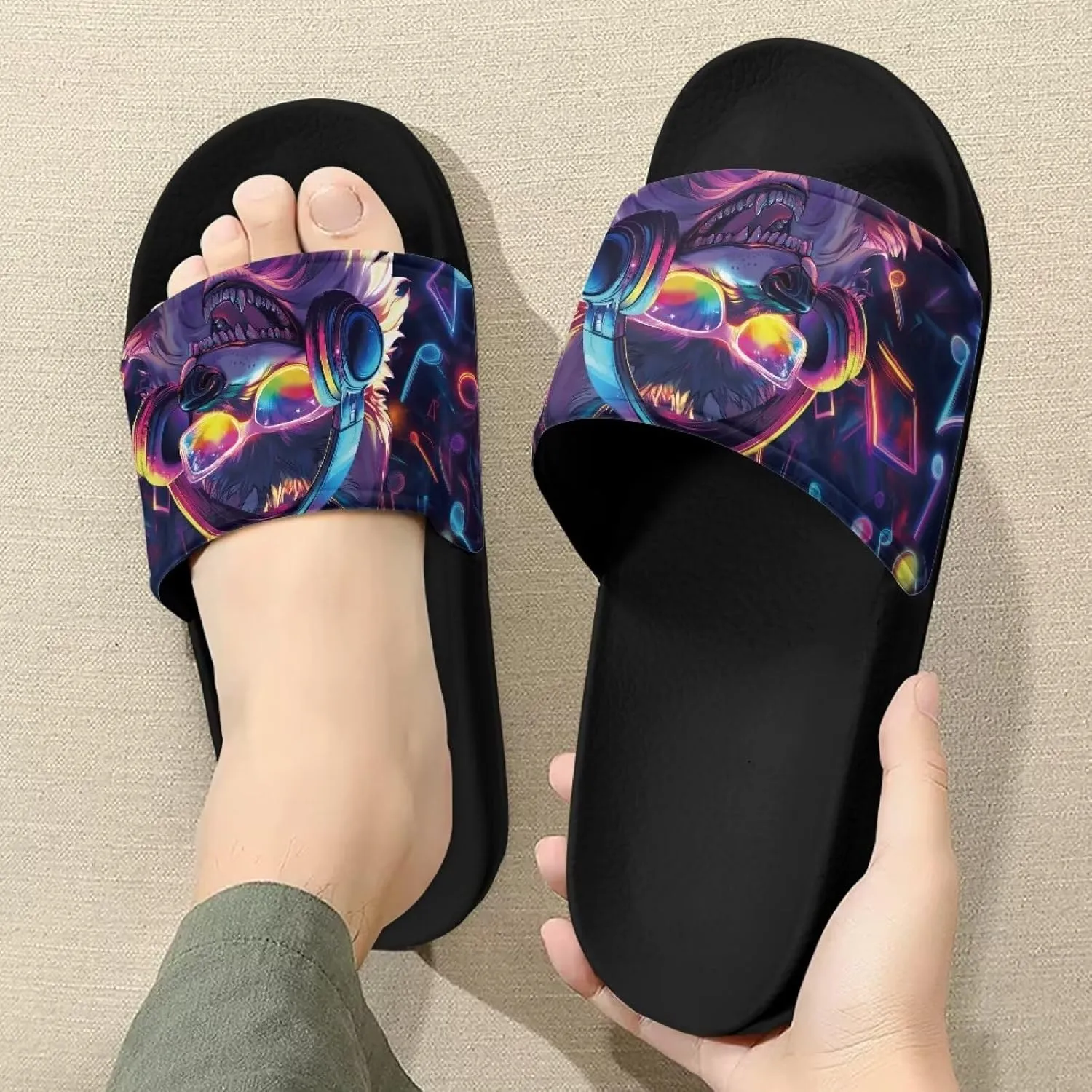 Men House Sandals Summer Non Slip Beach Pool Party Sandals Shoes Lightweight Indoor Outdoor Slipper Black Sole Size 5-14