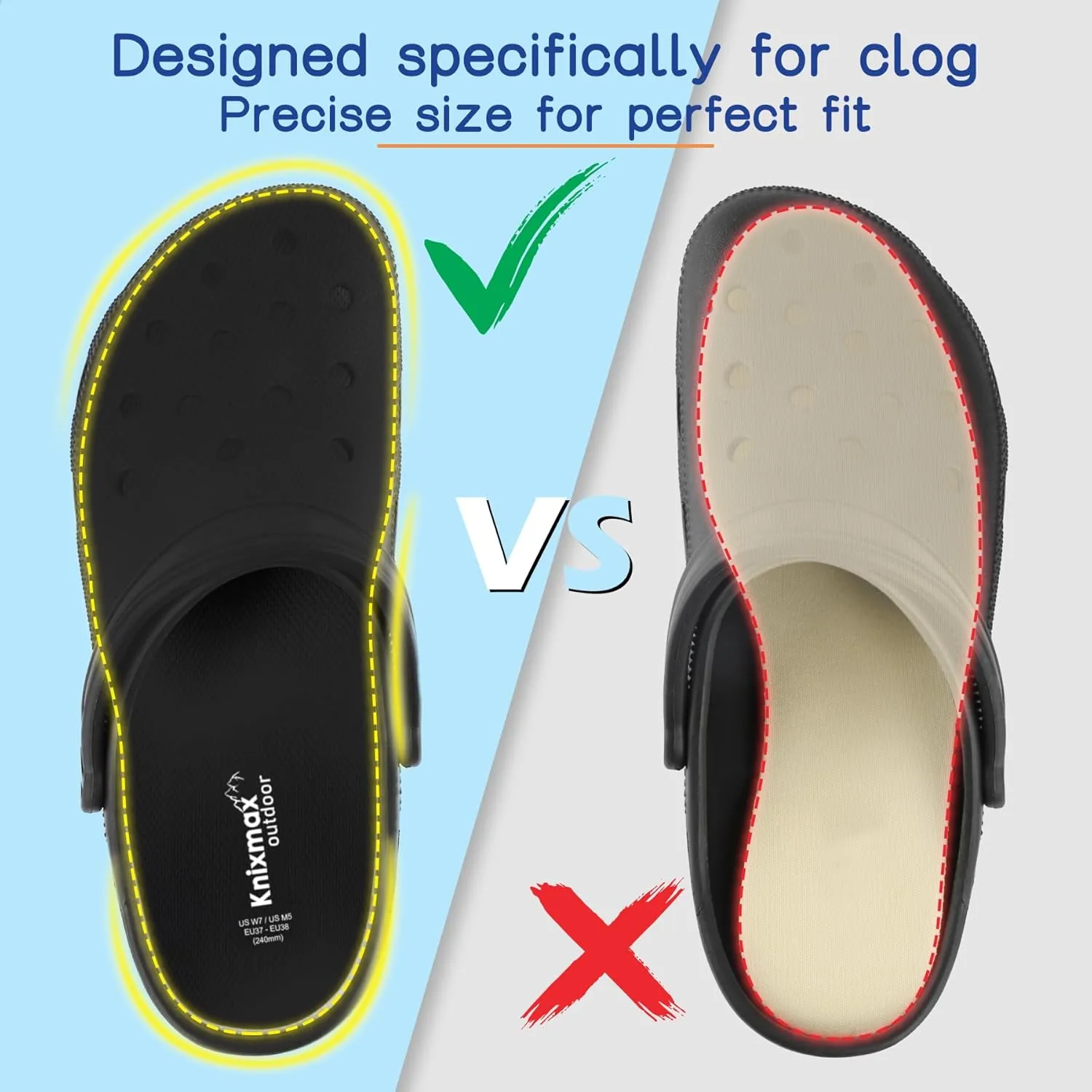 Men Women Insoles for Crocs Ultra-Thin Comfort Shoe Inserts for Garden Clogs, Nurse, Chef, Water Shoes, Waterproof Replacement Barefoot Liners Breathable Pad Black Size 6 /EU39