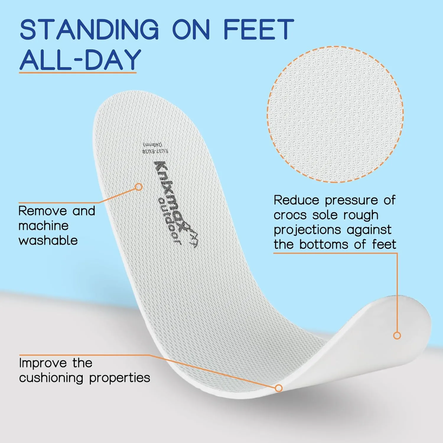 Men Women Insoles for Crocs Ultra-Thin Comfort Shoe Inserts for Garden Clogs, Nurse, Chef, Water Shoes, Waterproof Replacement Barefoot Liners Lightweight Pad Grey Size 6 /EU39