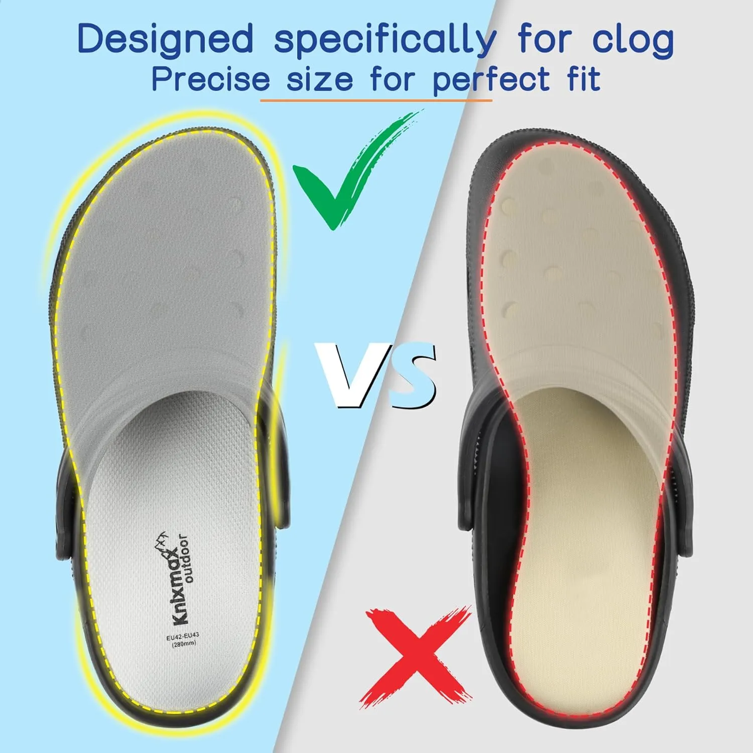 Men Women Insoles for Crocs Ultra-Thin Comfort Shoe Inserts for Garden Clogs, Nurse, Chef, Water Shoes, Waterproof Replacement Barefoot Liners Lightweight Pad Grey Size 6 /EU39