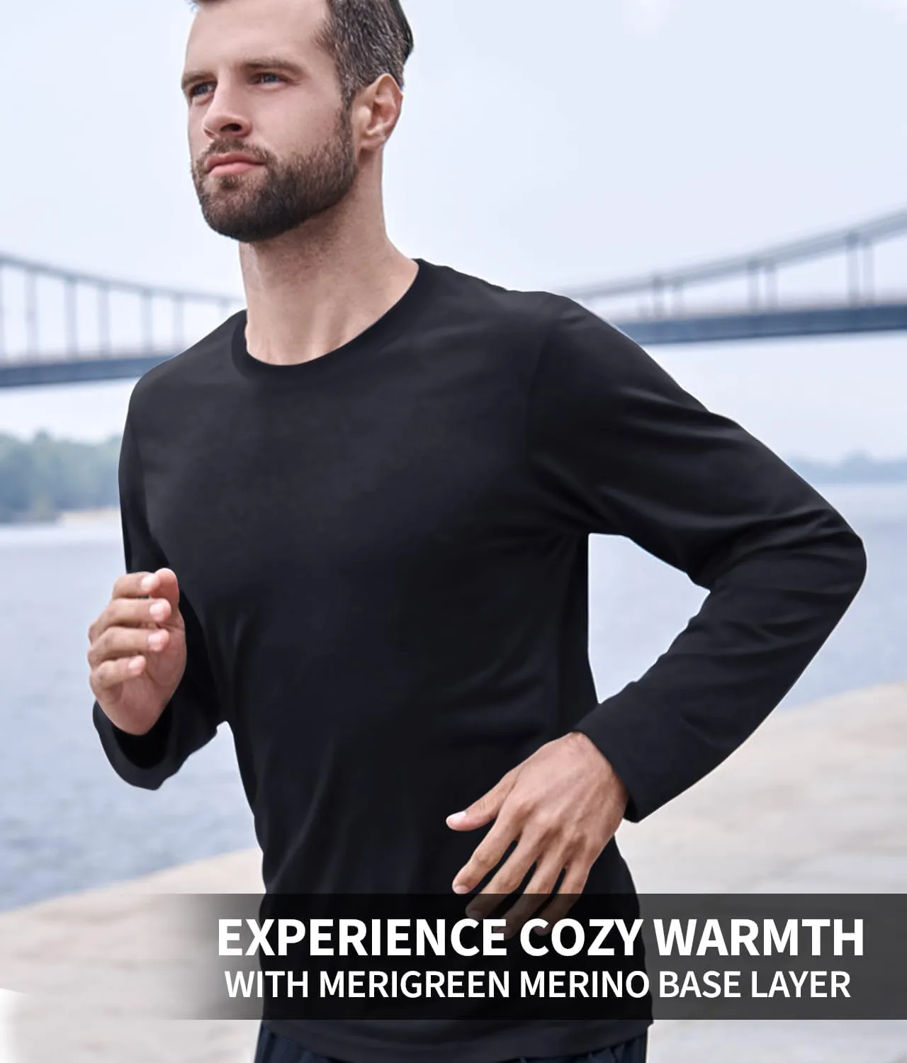 Mens 100% Merino Wool Base Layer Midweight Merino Wool Long Sleeve Thermal Shirts for Men, Ultra Comfort & Soft