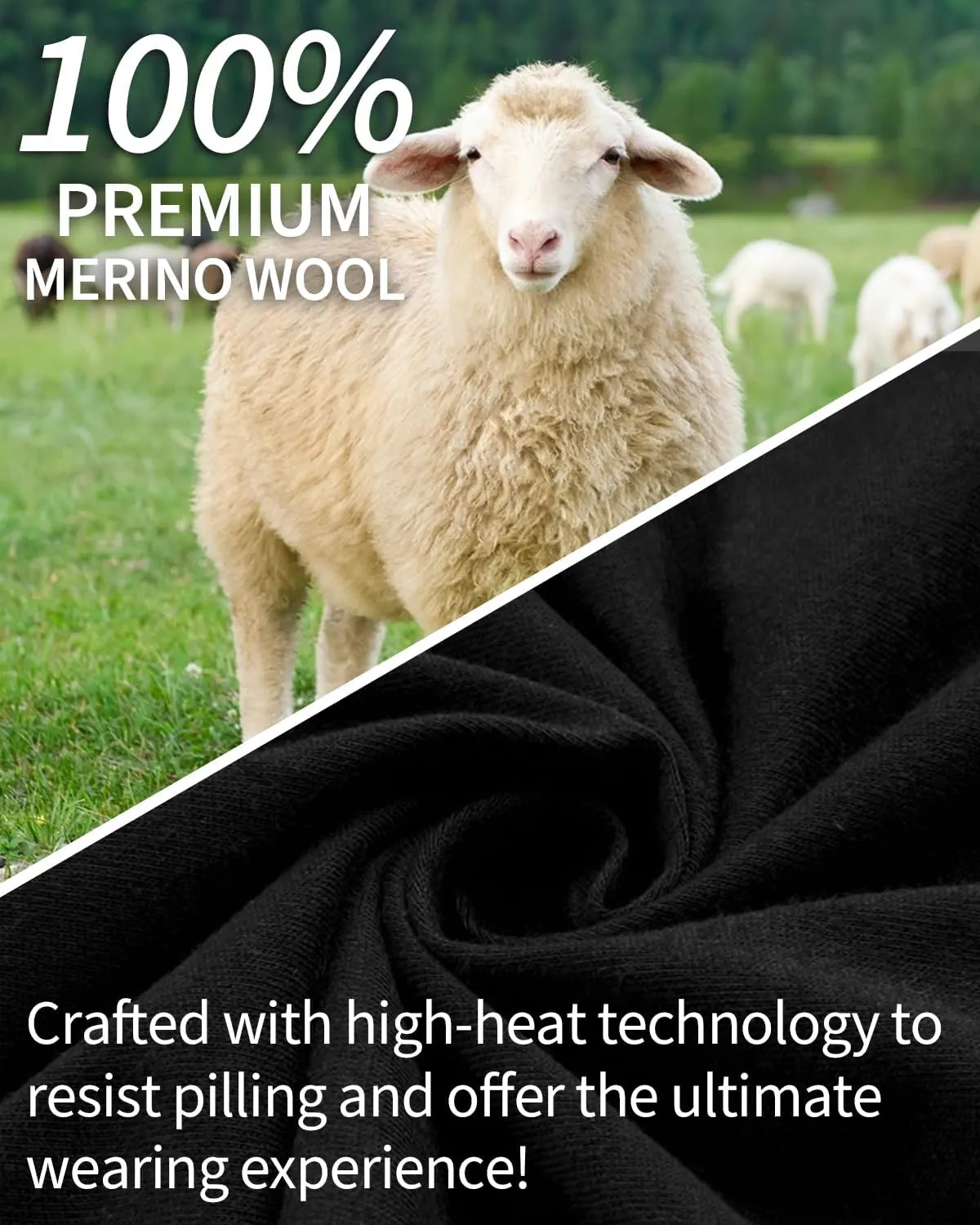 Mens 100% Merino Wool Base Layer Midweight Merino Wool Long Sleeve Thermal Shirts for Men, Ultra Comfort & Soft