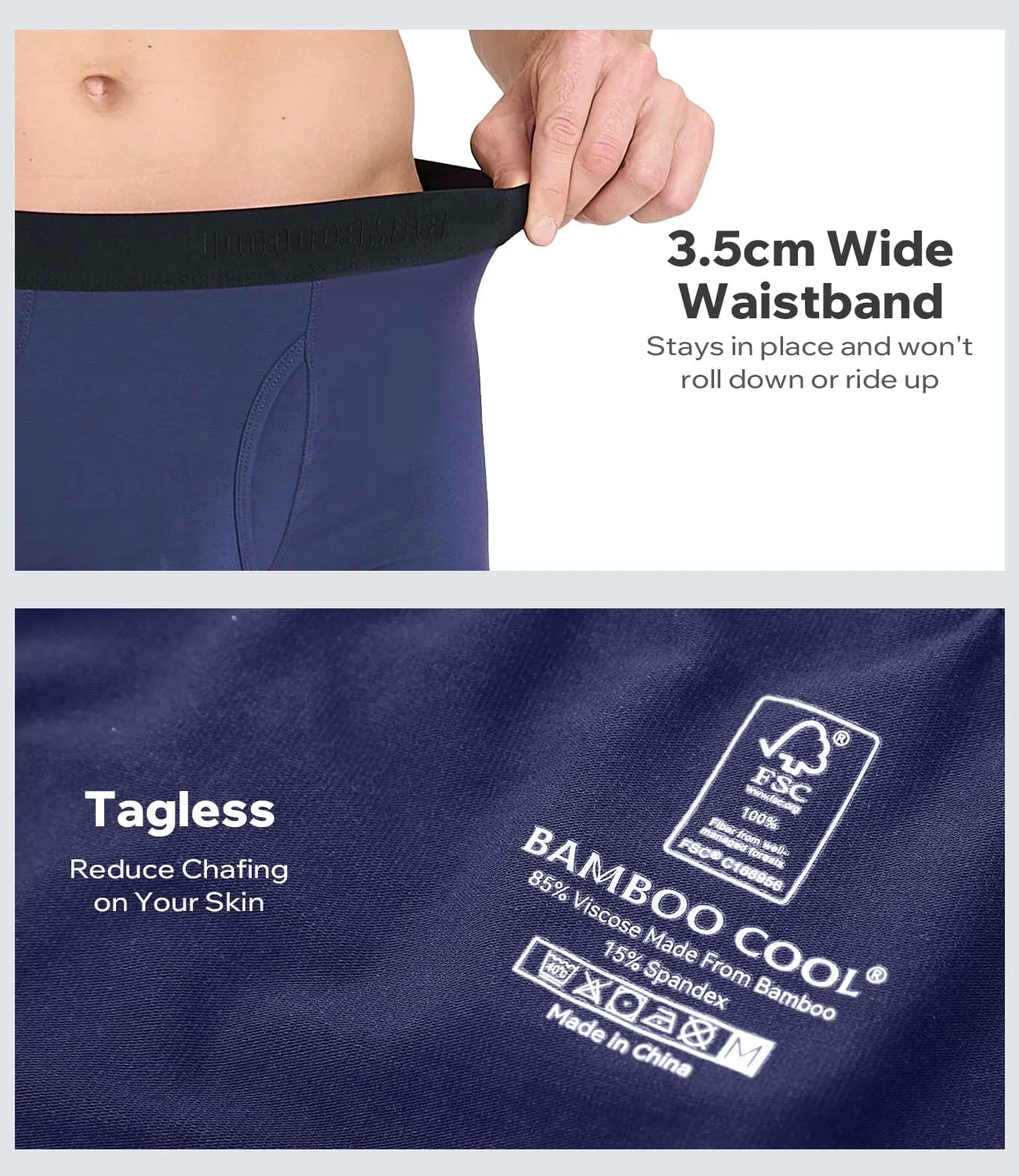 Men's Bamboo Underwear 4-Pack - Ultra Soft, Anti-Roll Waistband, Tagless Trunks