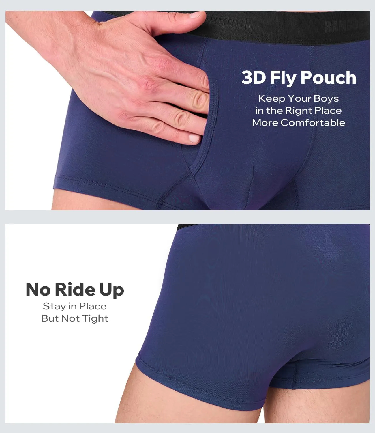 Men's Bamboo Underwear 4-Pack - Ultra Soft, Anti-Roll Waistband, Tagless Trunks