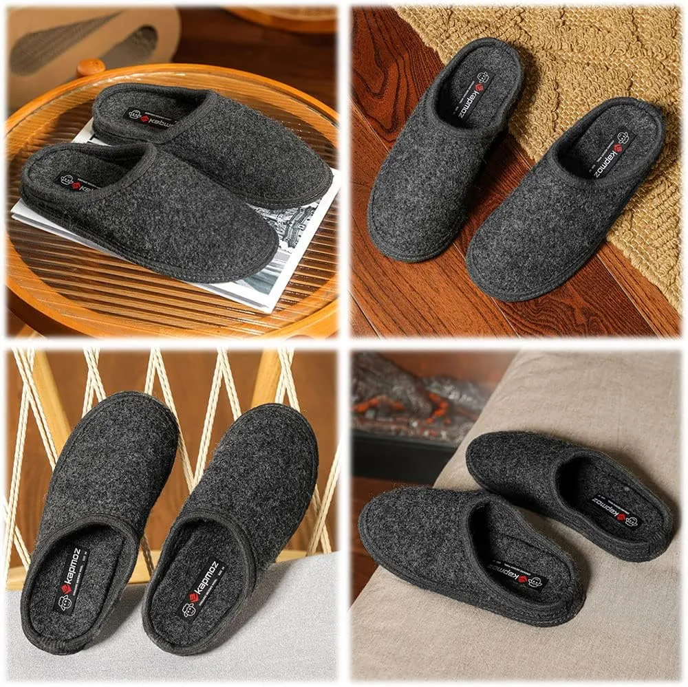 Men's Boiled Wool House Slippers Breathable Winter Warm Slip on Mules Indoor/Outdoor Slipper for Women Two Tone Cap Toe Clog