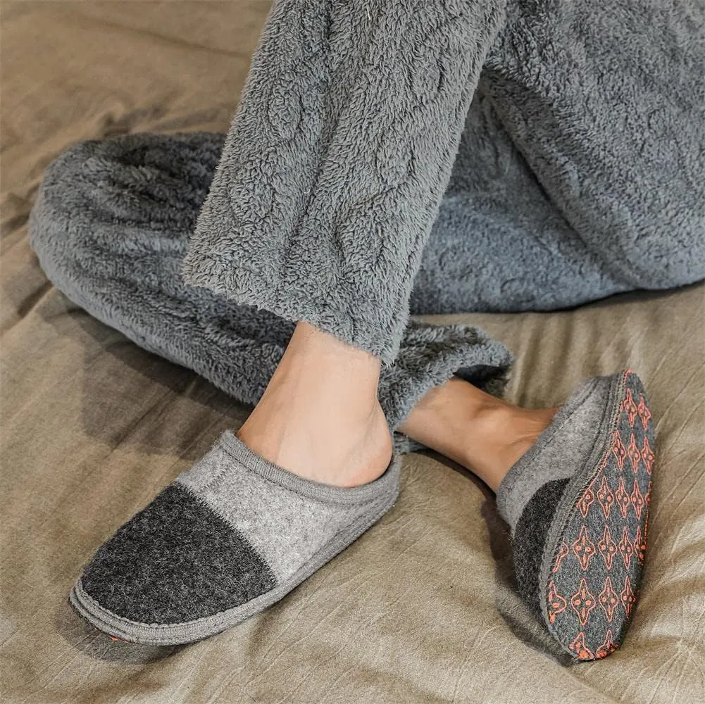 Men's Boiled Wool House Slippers Breathable Winter Warm Slip on Mules Indoor/Outdoor Slipper for Women Two Tone Cap Toe Clog