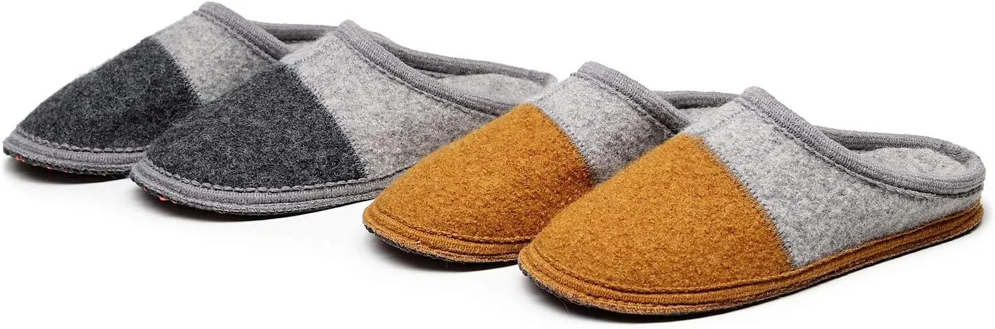 Men's Boiled Wool House Slippers Breathable Winter Warm Slip on Mules Indoor/Outdoor Slipper for Women Two Tone Cap Toe Clog