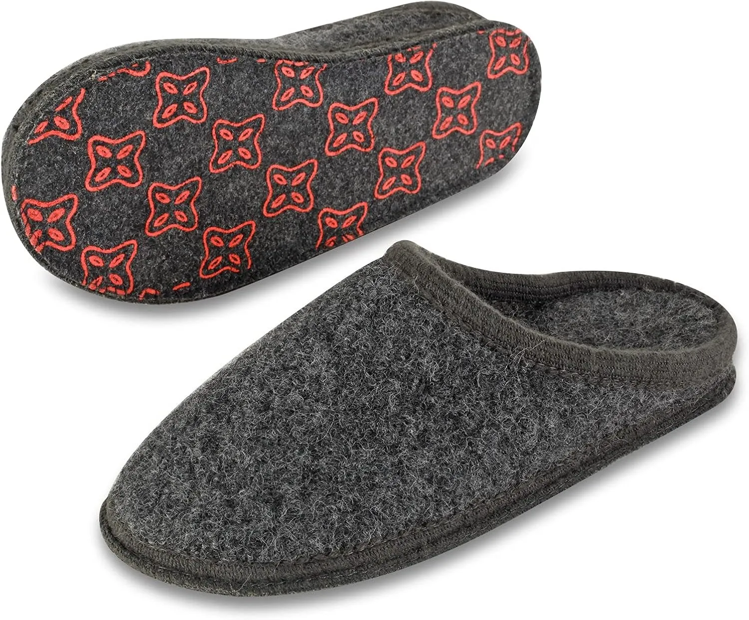 Men's Boiled Wool House Slippers Breathable Winter Warm Slip on Mules Indoor/Outdoor Slipper for Women Two Tone Cap Toe Clog
