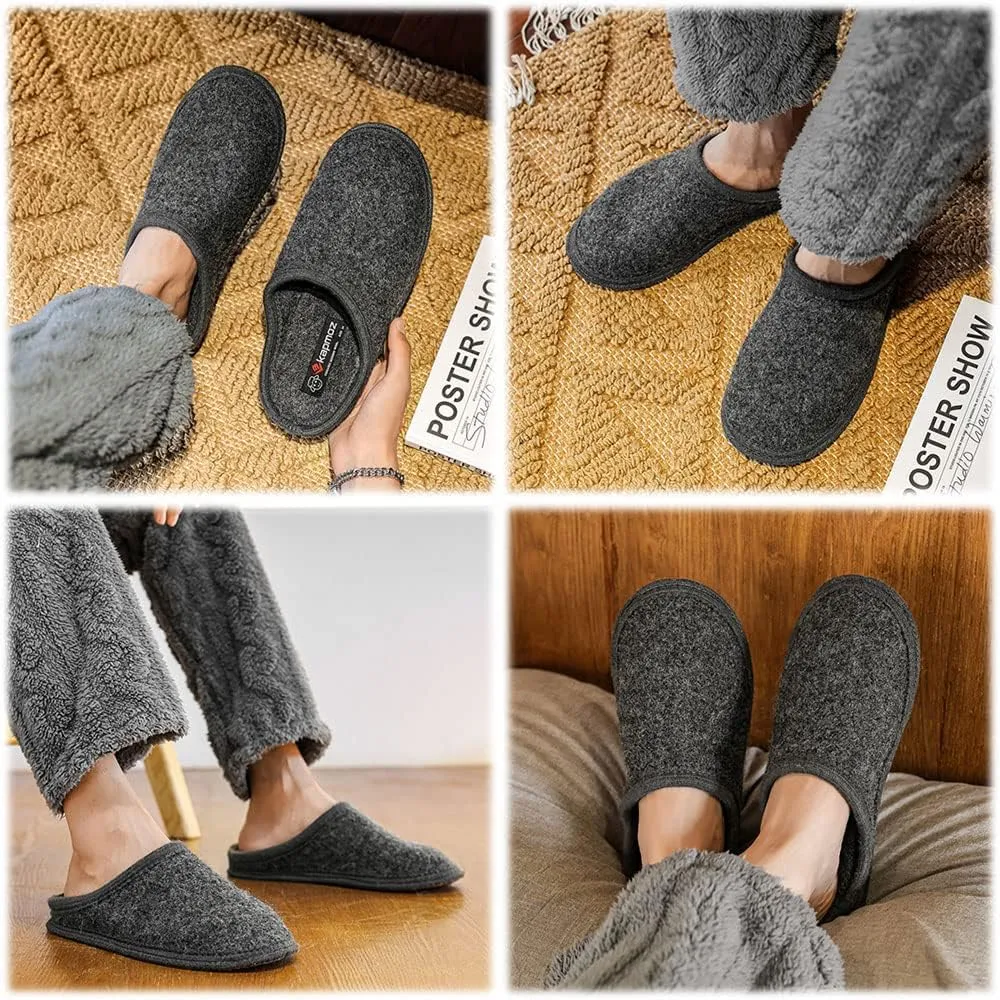 Men's Boiled Wool House Slippers Breathable Winter Warm Slip on Mules Indoor/Outdoor Slipper for Women Two Tone Cap Toe Clog