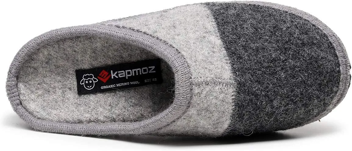 Men's Boiled Wool House Slippers Breathable Winter Warm Slip on Mules Indoor/Outdoor Slipper for Women Two Tone Cap Toe Clog