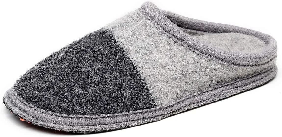 Men's Boiled Wool House Slippers Breathable Winter Warm Slip on Mules Indoor/Outdoor Slipper for Women Two Tone Cap Toe Clog