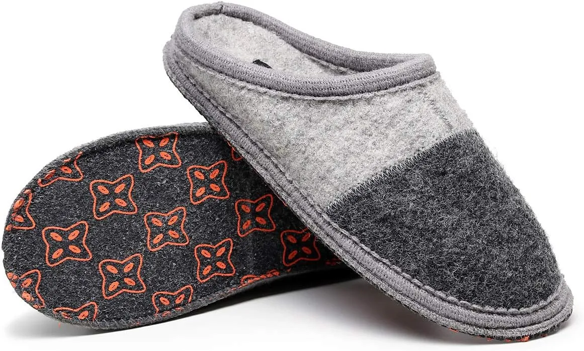 Men's Boiled Wool House Slippers Breathable Winter Warm Slip on Mules Indoor/Outdoor Slipper for Women Two Tone Cap Toe Clog