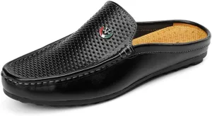 Men's Classic Leather Slippers Office Casual House Slip On Backless Loafers