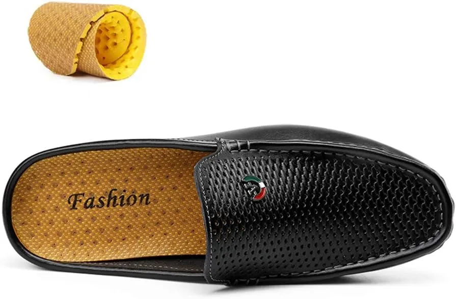 Men's Classic Leather Slippers Office Casual House Slip On Backless Loafers