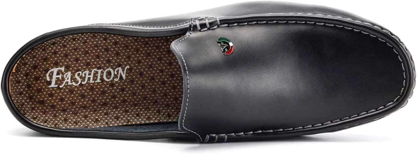 Men's Classic Leather Slippers Office Casual House Slip On Backless Loafers
