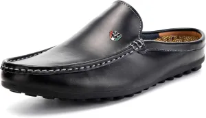 Men's Classic Leather Slippers Office Casual House Slip On Backless Loafers
