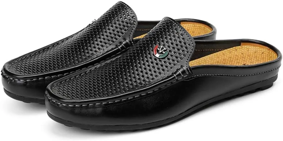 Men's Classic Leather Slippers Office Casual House Slip On Backless Loafers