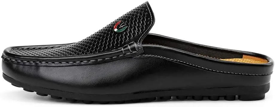 Men's Classic Leather Slippers Office Casual House Slip On Backless Loafers