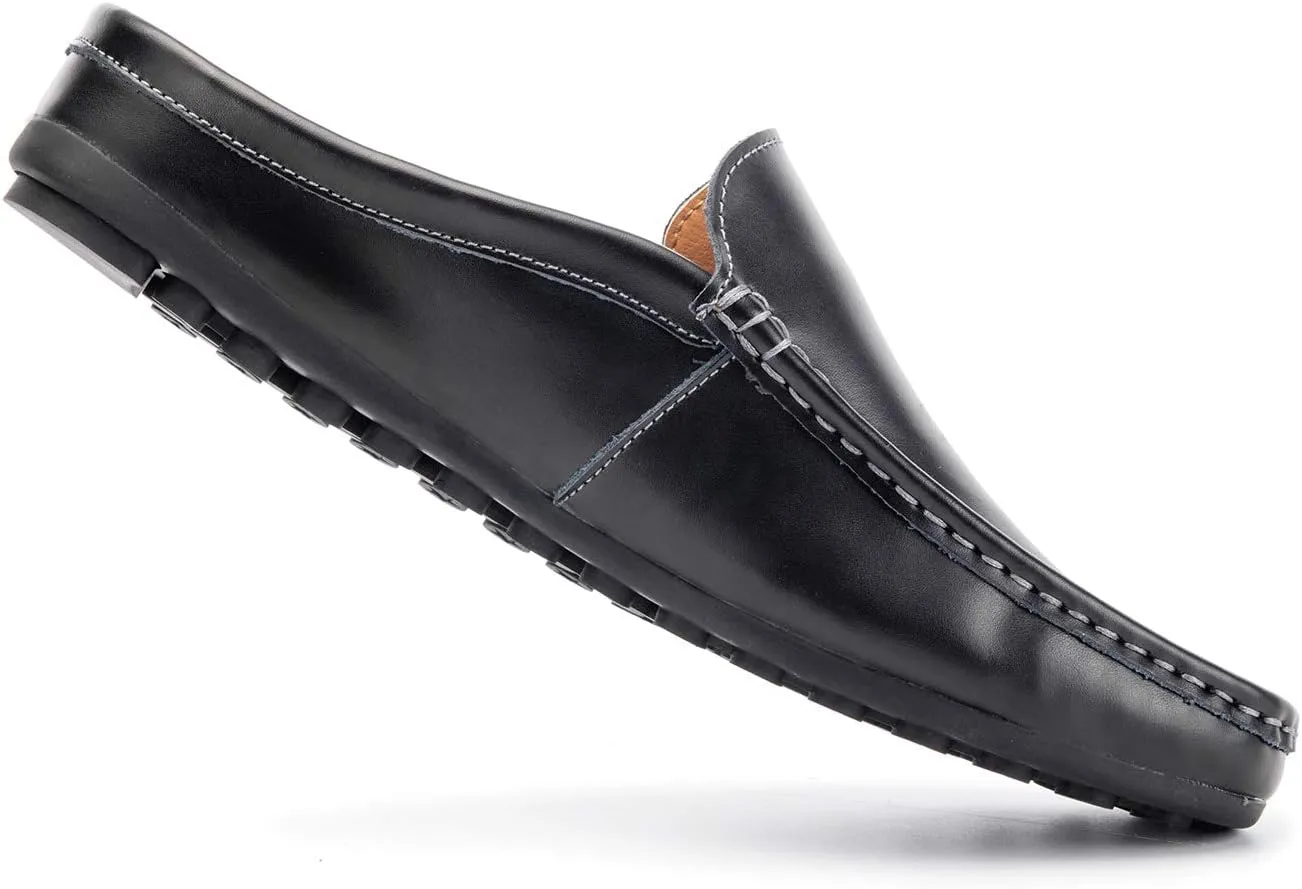 Men's Classic Leather Slippers Office Casual House Slip On Backless Loafers