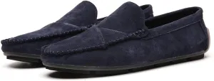 Men's Classic Moccasin Soft Comfort Suede Loafers British Minimalist Flat Driving Slip On Shoes Blue 10.5 Men US 10.83''Heel to Toe