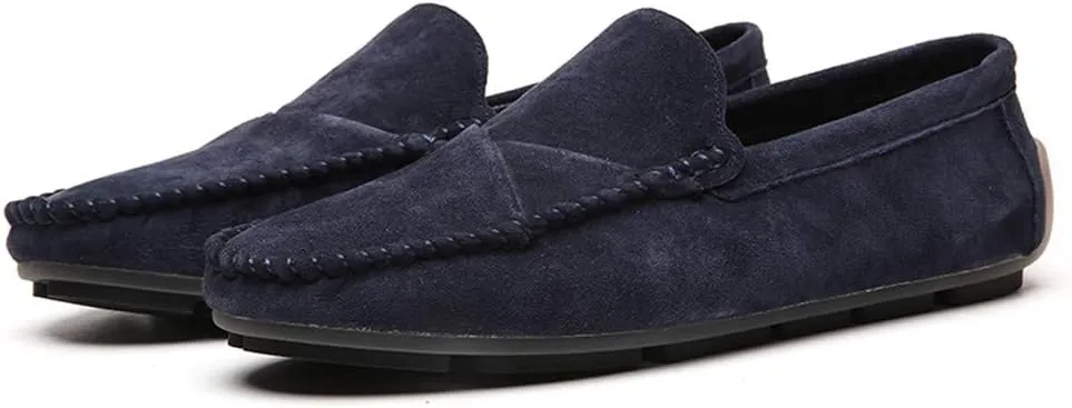 Men's Classic Moccasin Soft Comfort Suede Loafers British Minimalist Flat Driving Slip On Shoes Blue 7 Men US 9.65''Heel to Toe