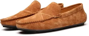 Men's Classic Moccasin Soft Comfort Suede Loafers British Minimalist Flat Driving Slip On Shoes Yellow 10 Men US 10.63''Heel to Toe