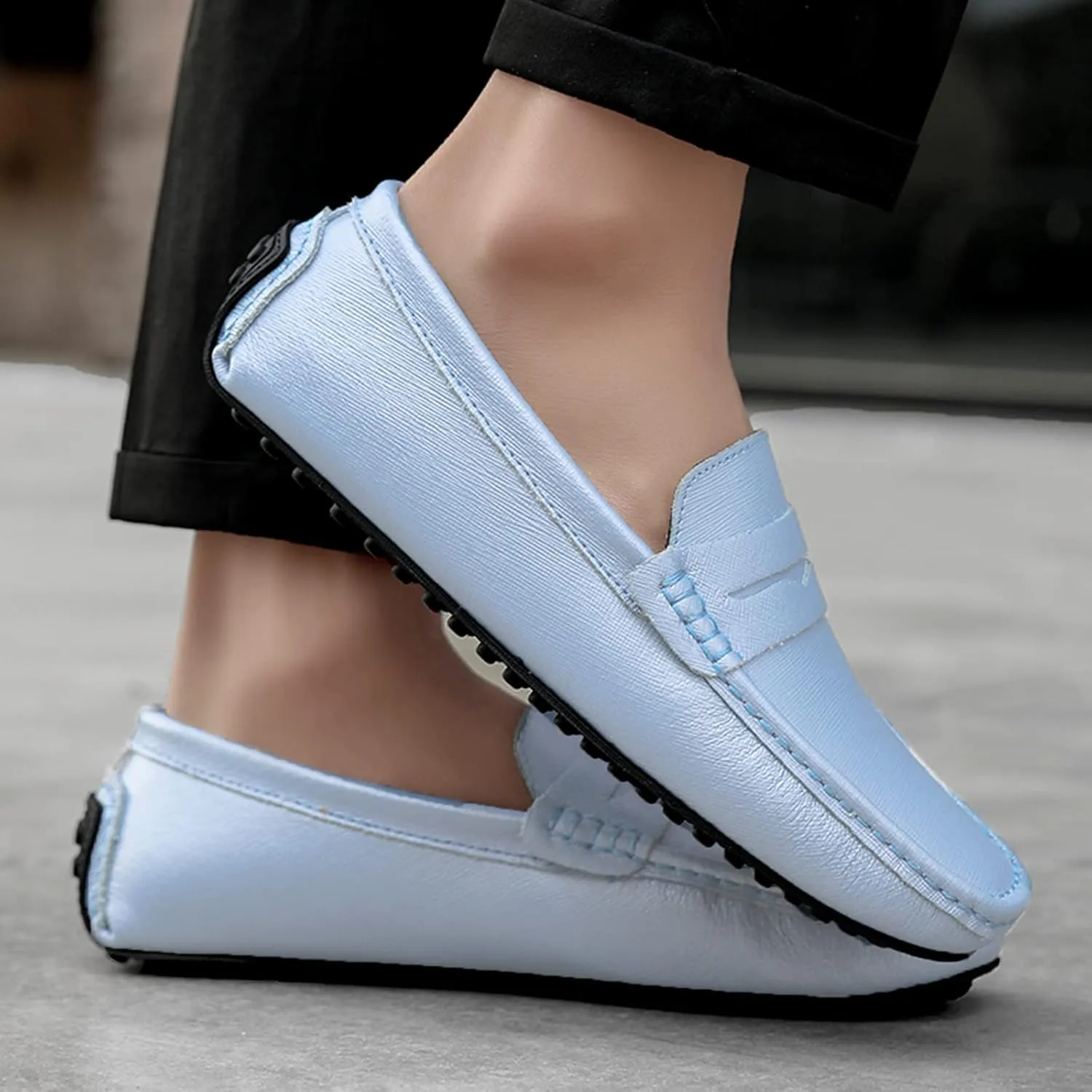 Men's Classic Penny Loafers Flat Slip-On Soft Split Leather Moccasins Driving Shoes