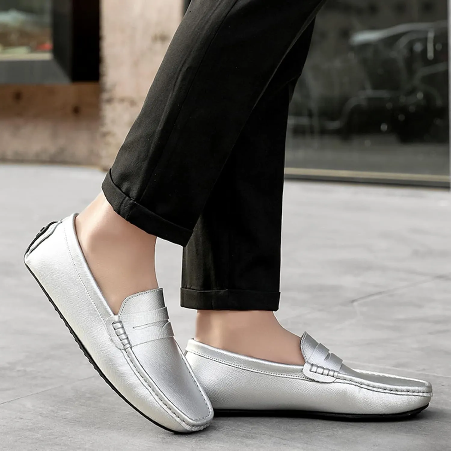 Men's Classic Penny Loafers Flat Slip-On Soft Split Leather Moccasins Driving Shoes