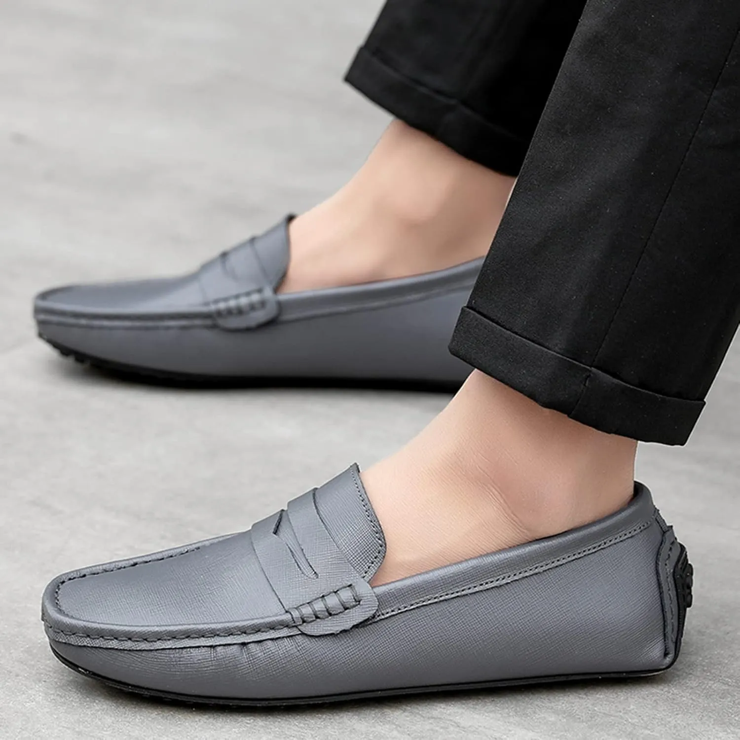 Men's Classic Penny Loafers Flat Slip-On Soft Split Leather Moccasins Driving Shoes