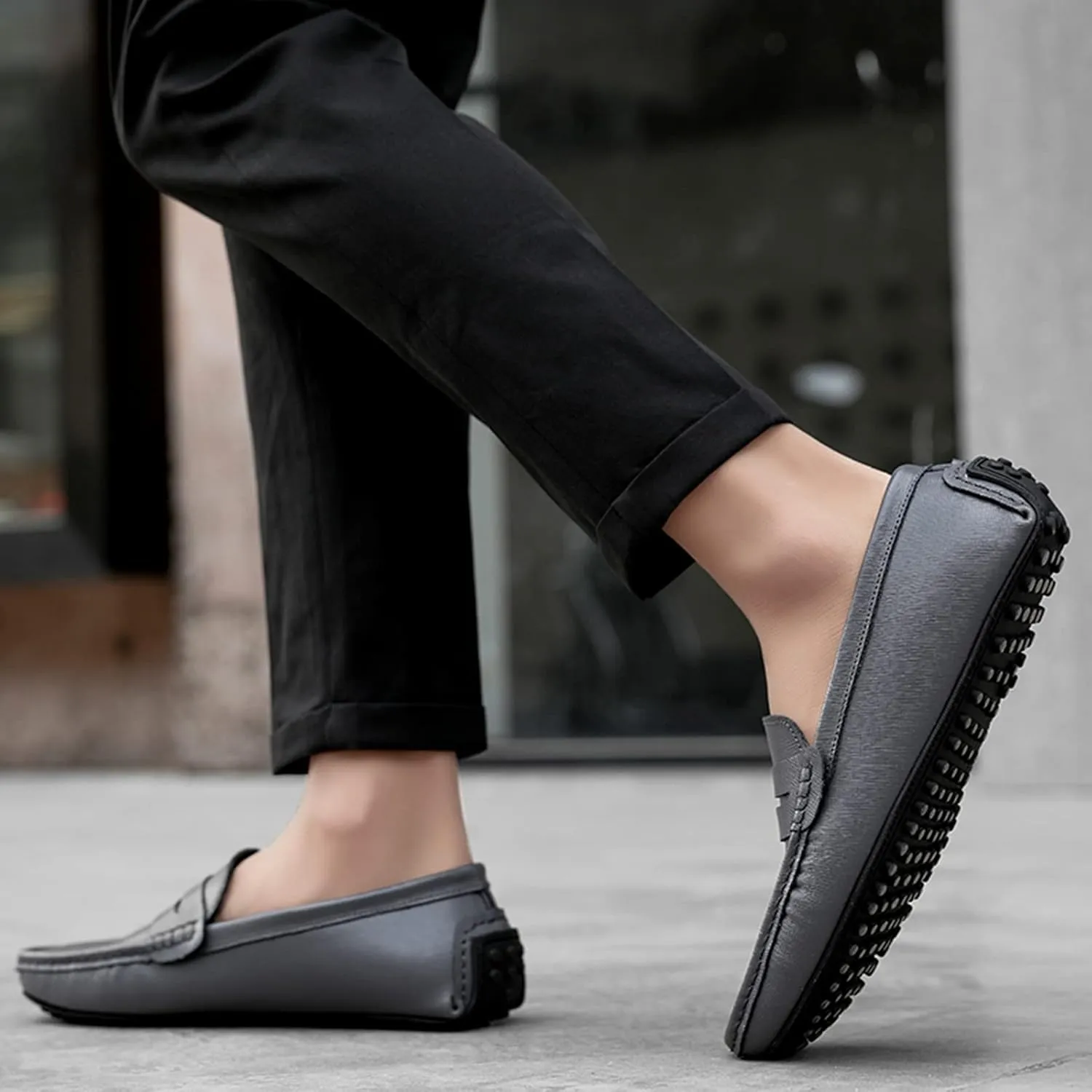 Men's Classic Penny Loafers Flat Slip-On Soft Split Leather Moccasins Driving Shoes