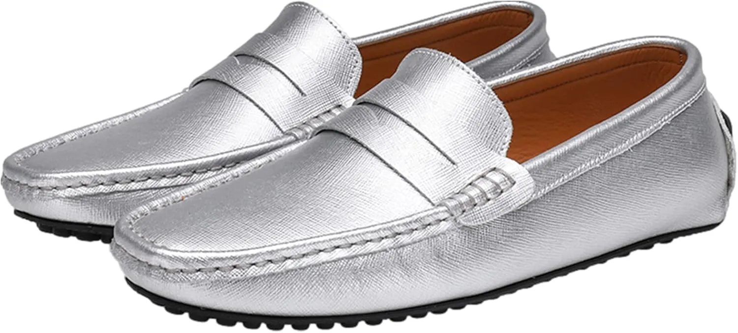 Men's Classic Penny Loafers Flat Slip-On Soft Split Leather Moccasins Driving Shoes