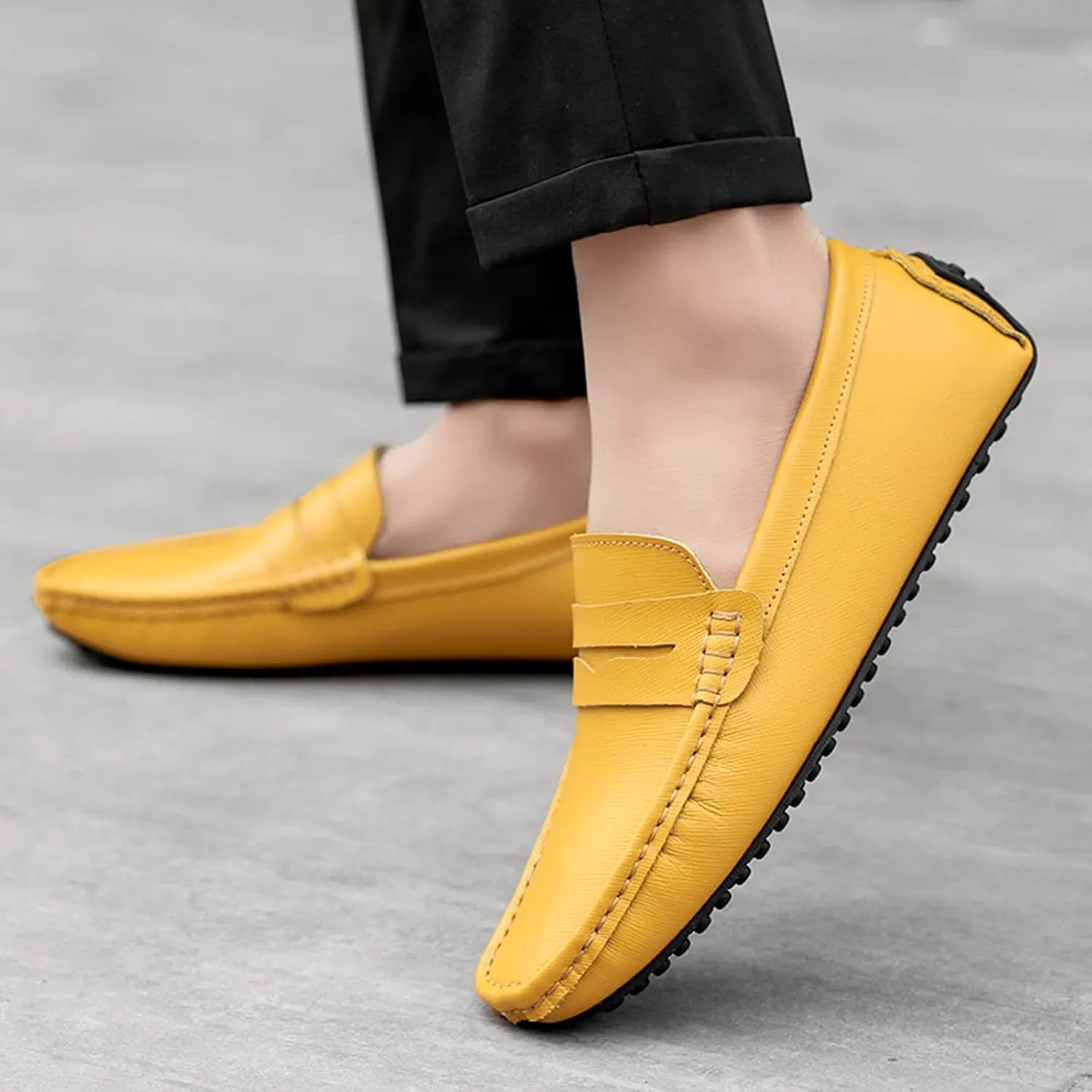 Men's Classic Penny Loafers Flat Slip-On Soft Split Leather Moccasins Driving Shoes