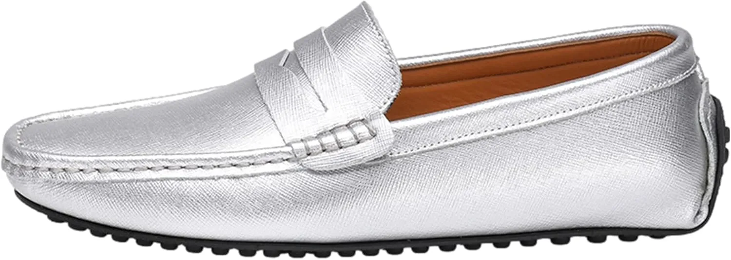 Men's Classic Penny Loafers Flat Slip-On Soft Split Leather Moccasins Driving Shoes