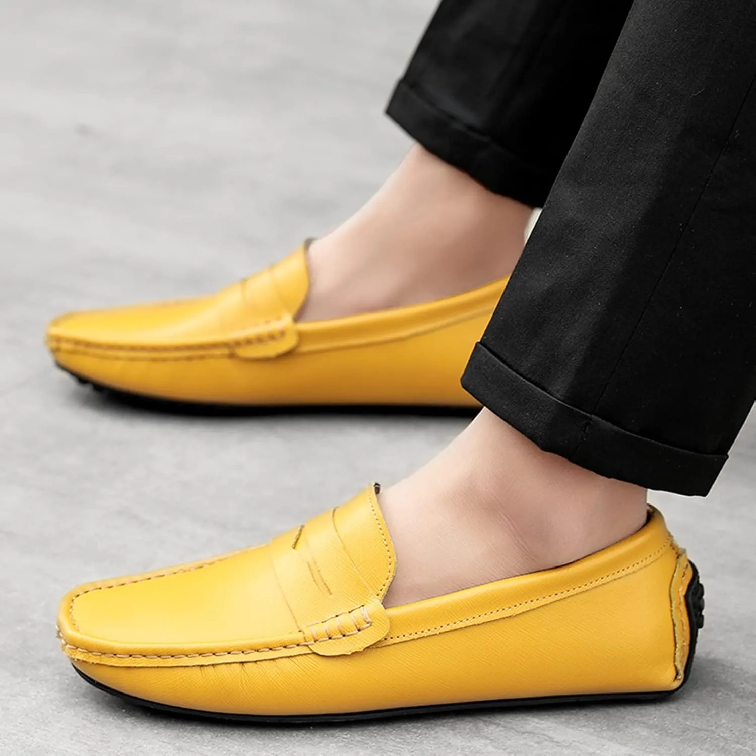 Men's Classic Penny Loafers Flat Slip-On Soft Split Leather Moccasins Driving Shoes
