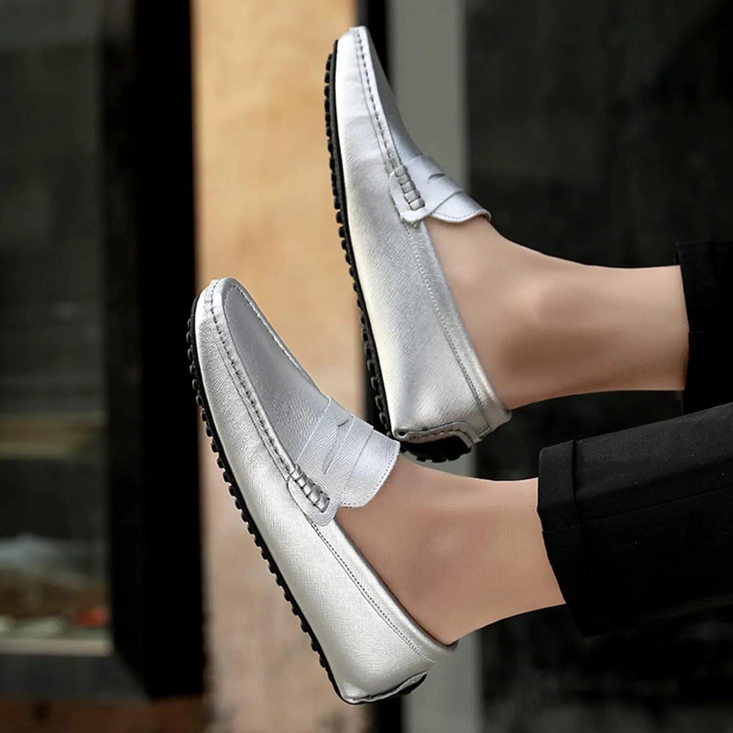Men's Classic Penny Loafers Flat Slip-On Soft Split Leather Moccasins Driving Shoes