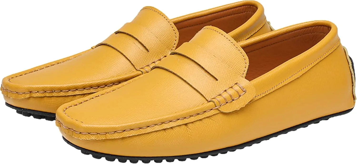 Men's Classic Penny Loafers Flat Slip-On Soft Split Leather Moccasins Driving Shoes