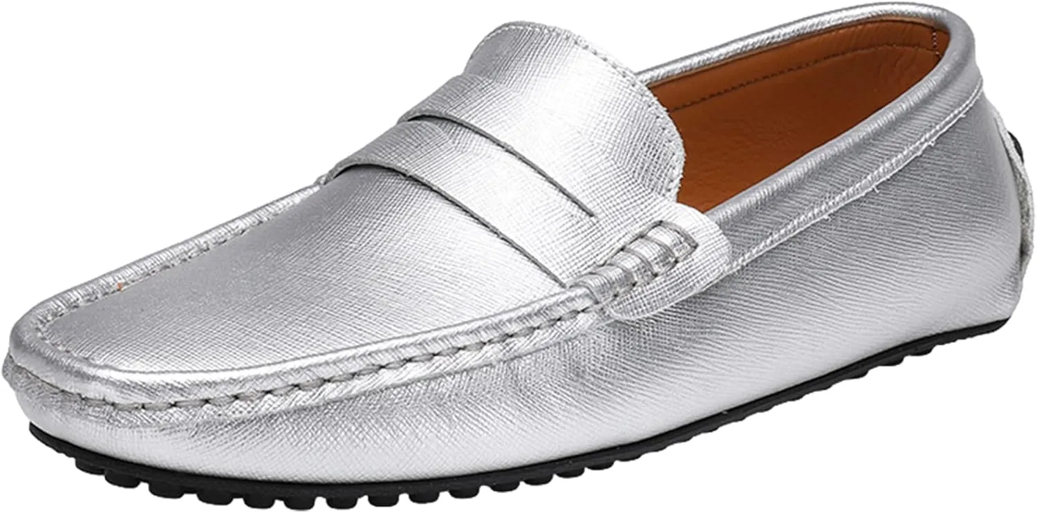 Men's Classic Penny Loafers Flat Slip-On Soft Split Leather Moccasins Driving Shoes