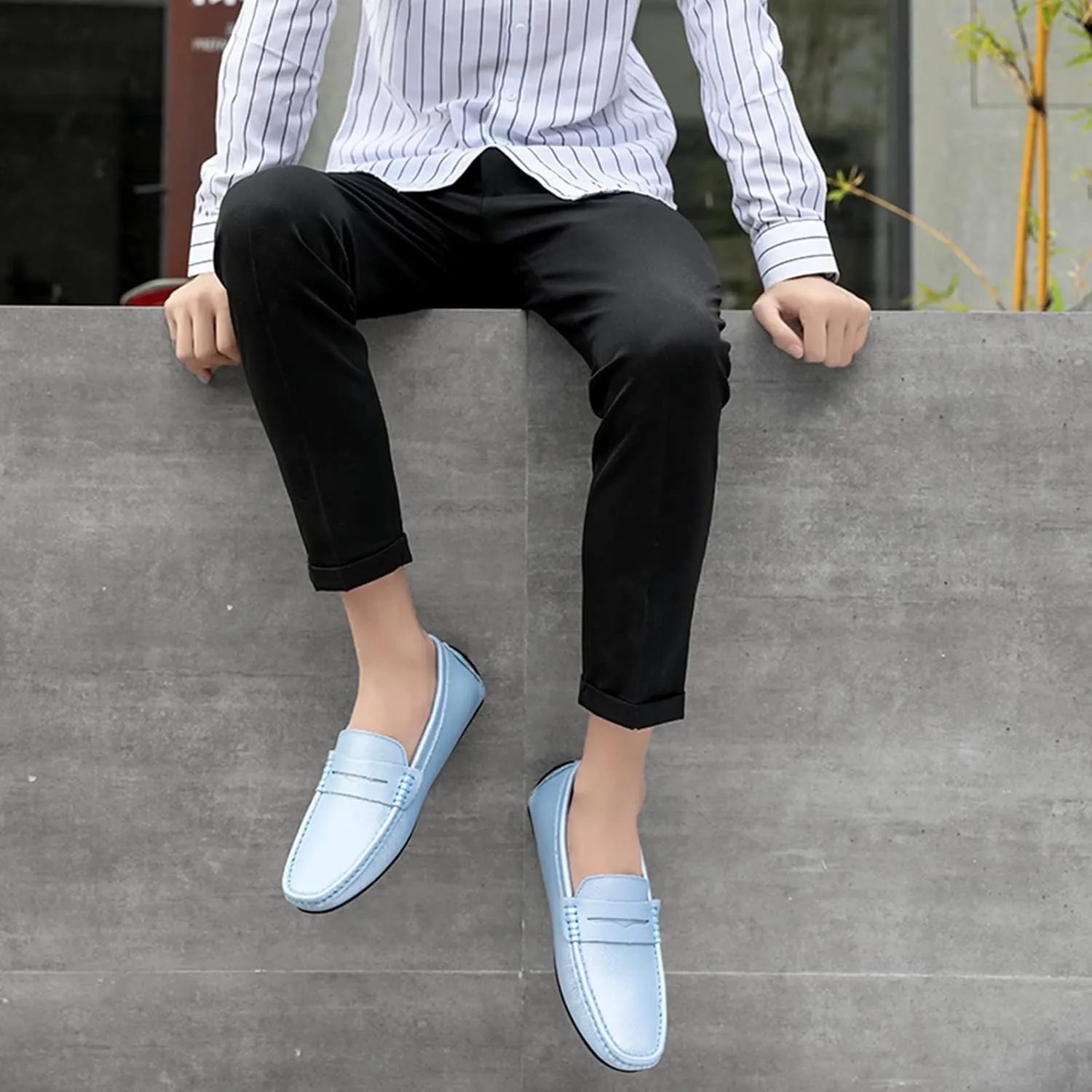 Men's Classic Penny Loafers Flat Slip-On Soft Split Leather Moccasins Driving Shoes
