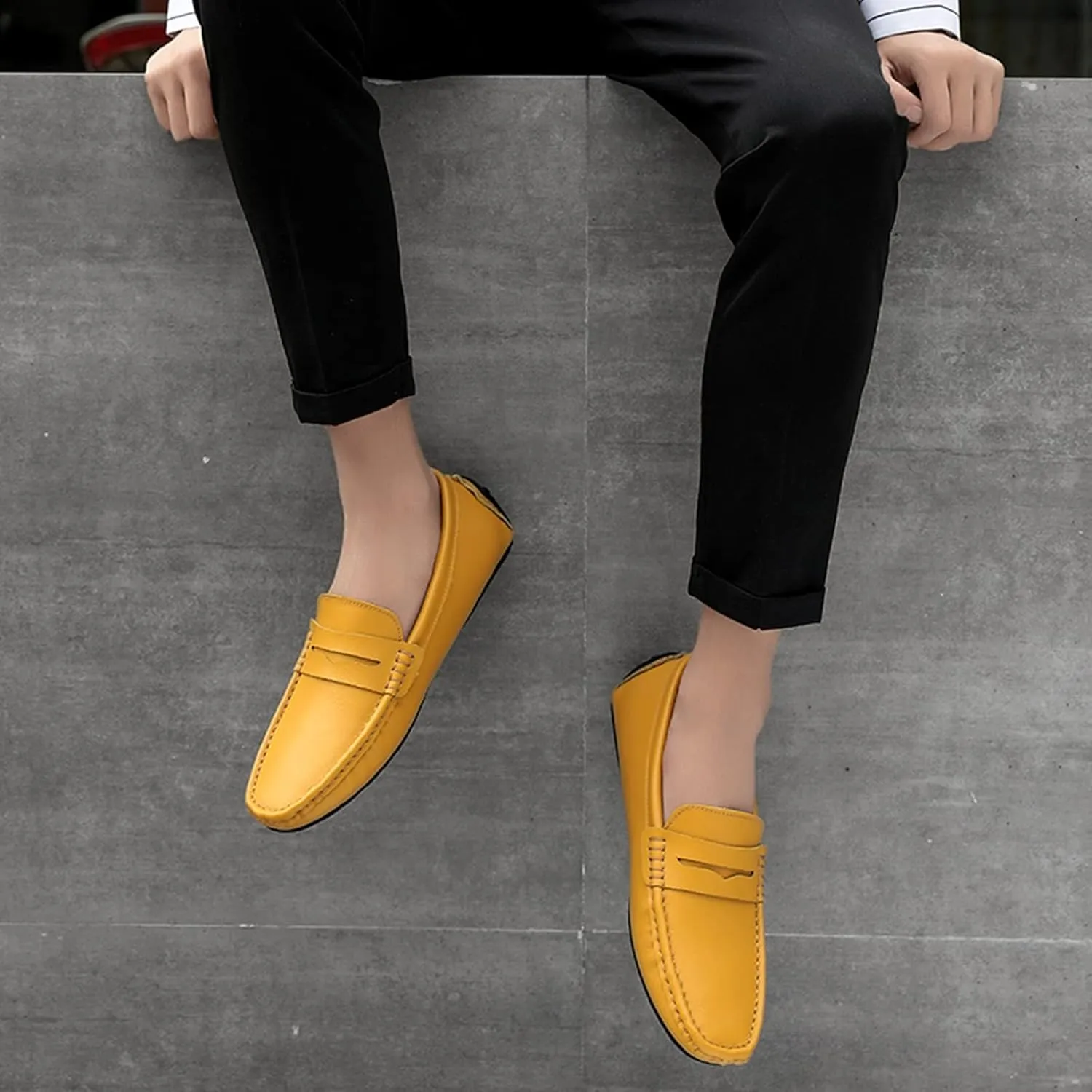 Men's Classic Penny Loafers Flat Slip-On Soft Split Leather Moccasins Driving Shoes