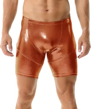 Mens Faux Leather Boxer Shorts Wet Look Flat Front Shorts Slim Short Pants Clubwear