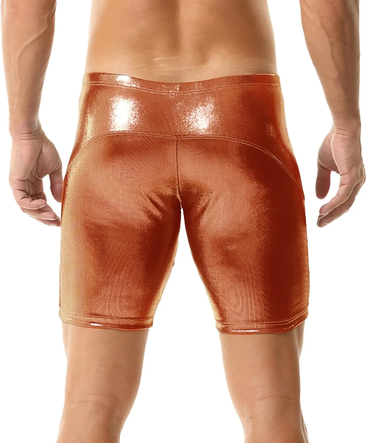 Mens Faux Leather Boxer Shorts Wet Look Flat Front Shorts Slim Short Pants Clubwear
