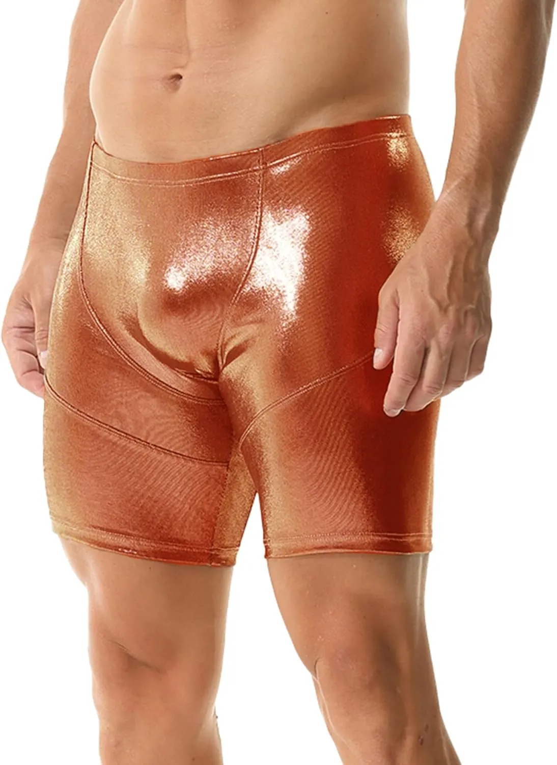 Mens Faux Leather Boxer Shorts Wet Look Flat Front Shorts Slim Short Pants Clubwear