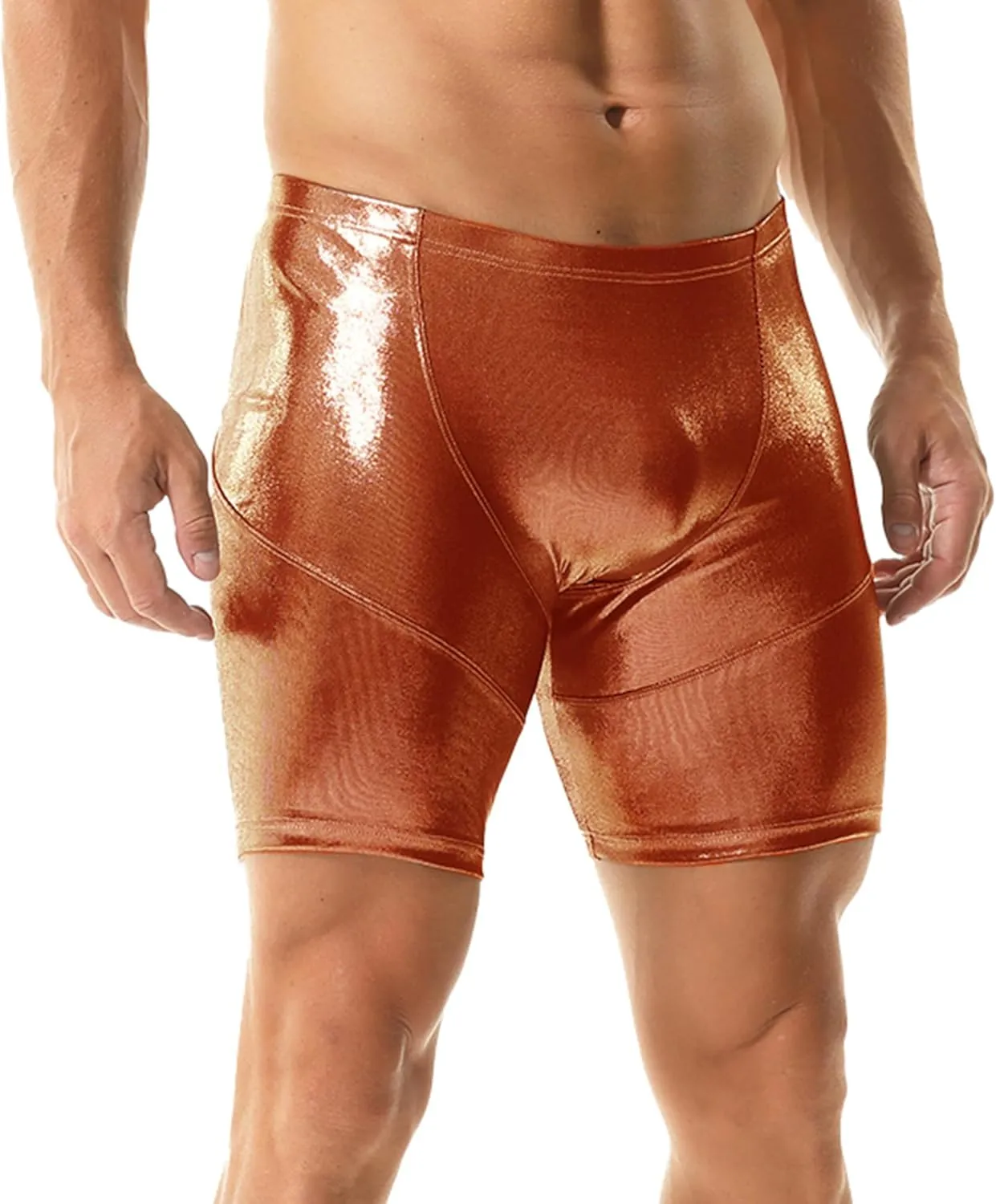 Mens Faux Leather Boxer Shorts Wet Look Flat Front Shorts Slim Short Pants Clubwear