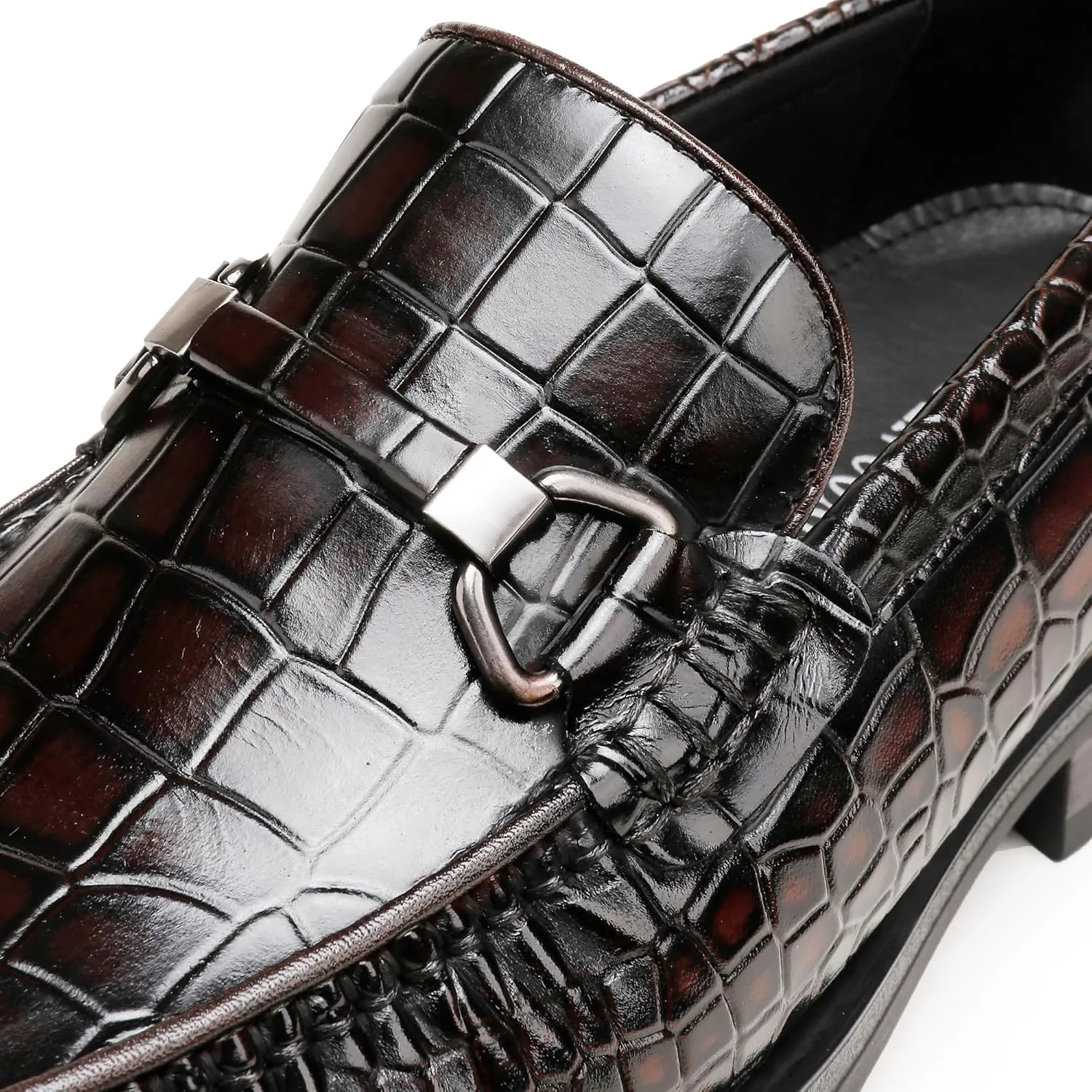 Men's Leather Dress Shoes, Classic Crocodile Printed Dress Shoes Casual Slip-on Penny Loafer for Mens