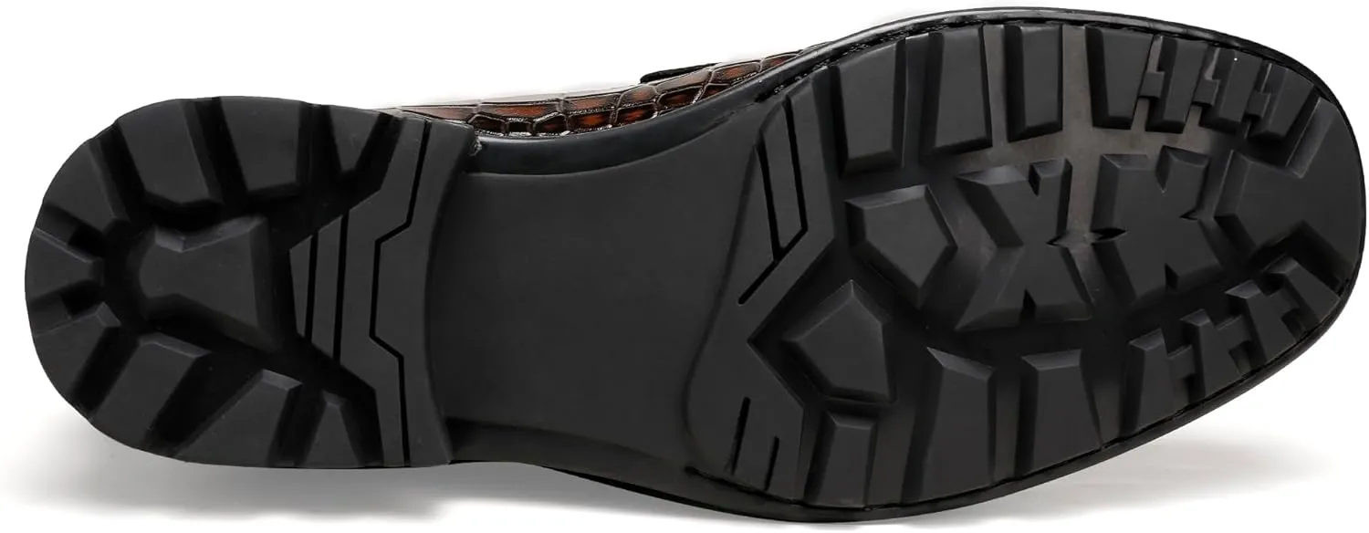 Men's Leather Dress Shoes, Classic Crocodile Printed Dress Shoes Casual Slip-on Penny Loafer for Mens