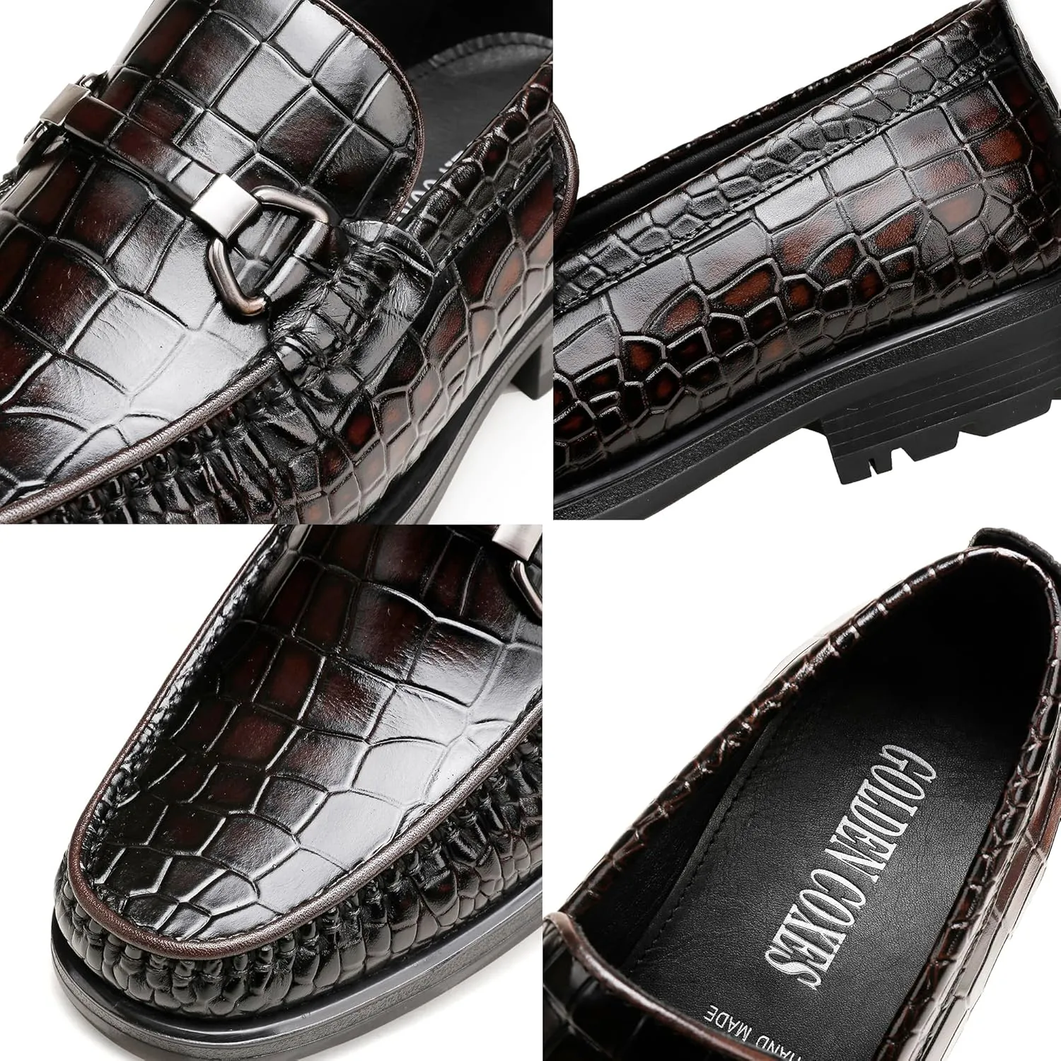 Men's Leather Dress Shoes, Classic Crocodile Printed Dress Shoes Casual Slip-on Penny Loafer for Mens