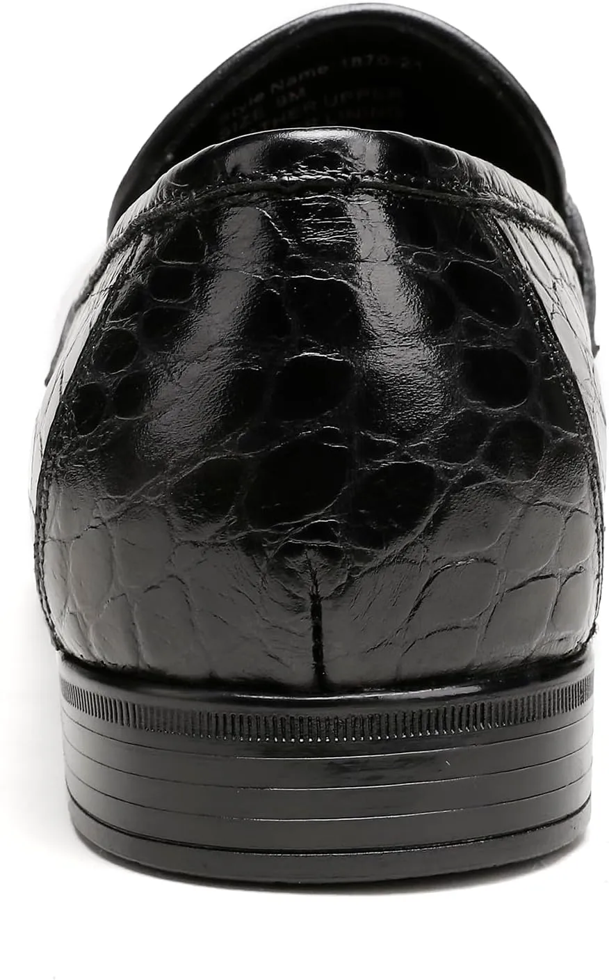 Mens Leather Tassel Loafer, Classic Luxury Smooth Upper Tassel Slip-on Penny Loafer for Mens, Black